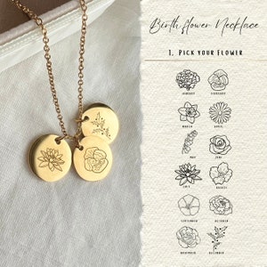 Family Birth Flower Necklace, Gold combined Birth flowers pendant Birthstone Jewelry Dainty birth month flower pendant, gift for her