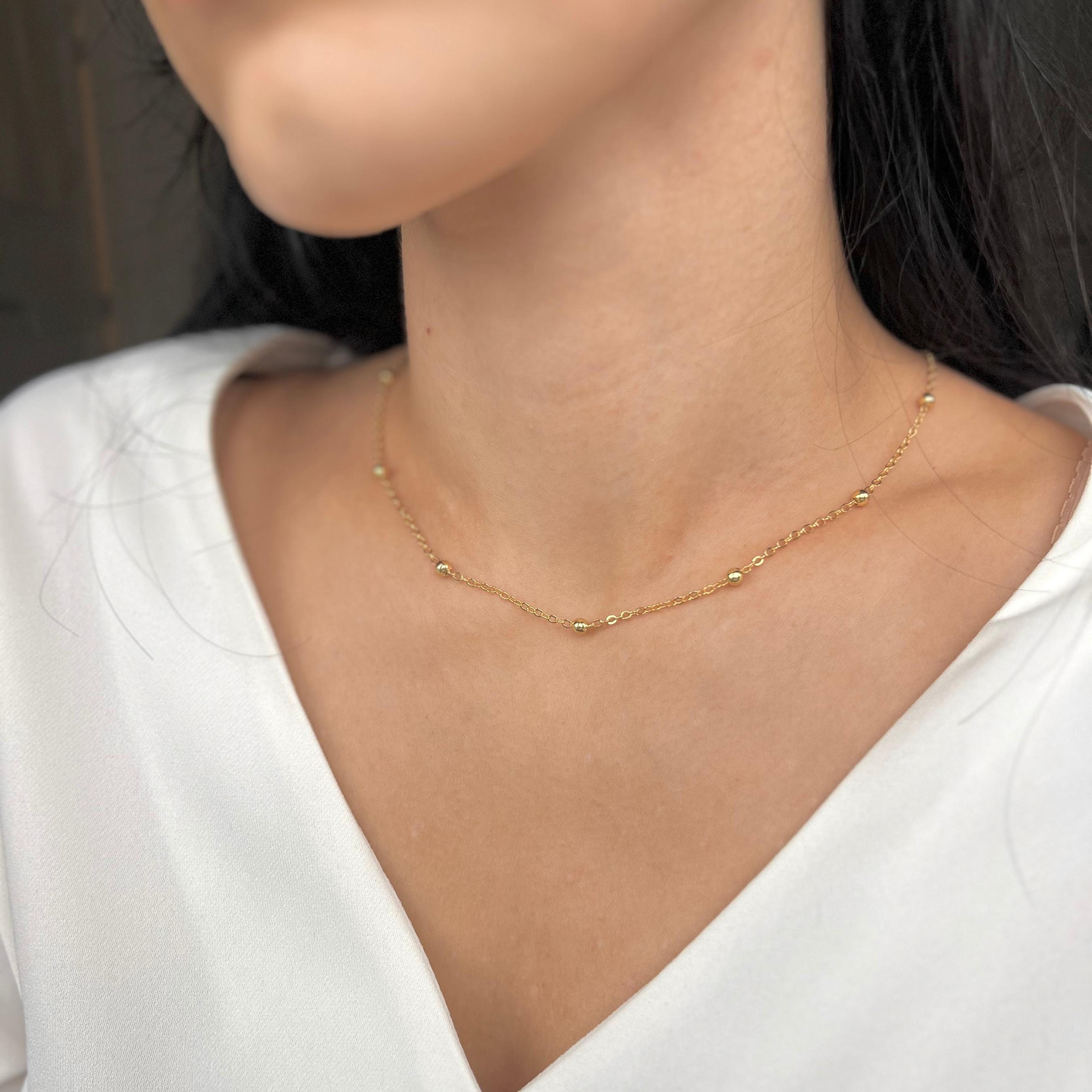 Gold Chain Necklace, Dainty Beaded Chain, Minimalist Beaded 