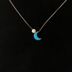 Moon and Star Opal Necklace, 925 silver opal necklace, gold fire opal pendant, gold vermeil opal necklace,sterling silver chain,gift for her