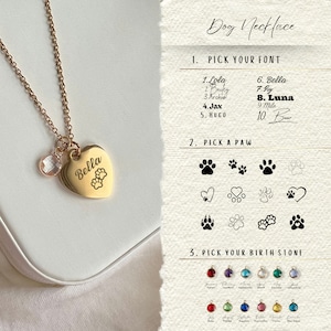 Collar con nombre de pata de oro, collar personalizado con pata de perro pequeño, collar con nombre de piedra de nacimiento, collar con estampado de pata grabado, collar conmemorativo de mascota
