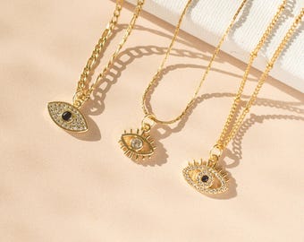 Waterproof Gold Evil Eye Necklace – Non-Tarnish Pendant for Women, Minimalist Spiritual Jewelry, Good Luck Charm