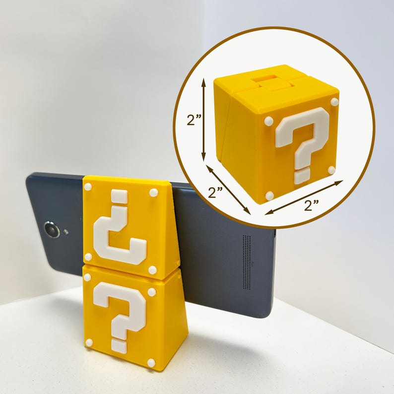 Quick Question Stand Mario Question Block Phone Stand, Foldable 3D Printed Retro Gaming Desk ...