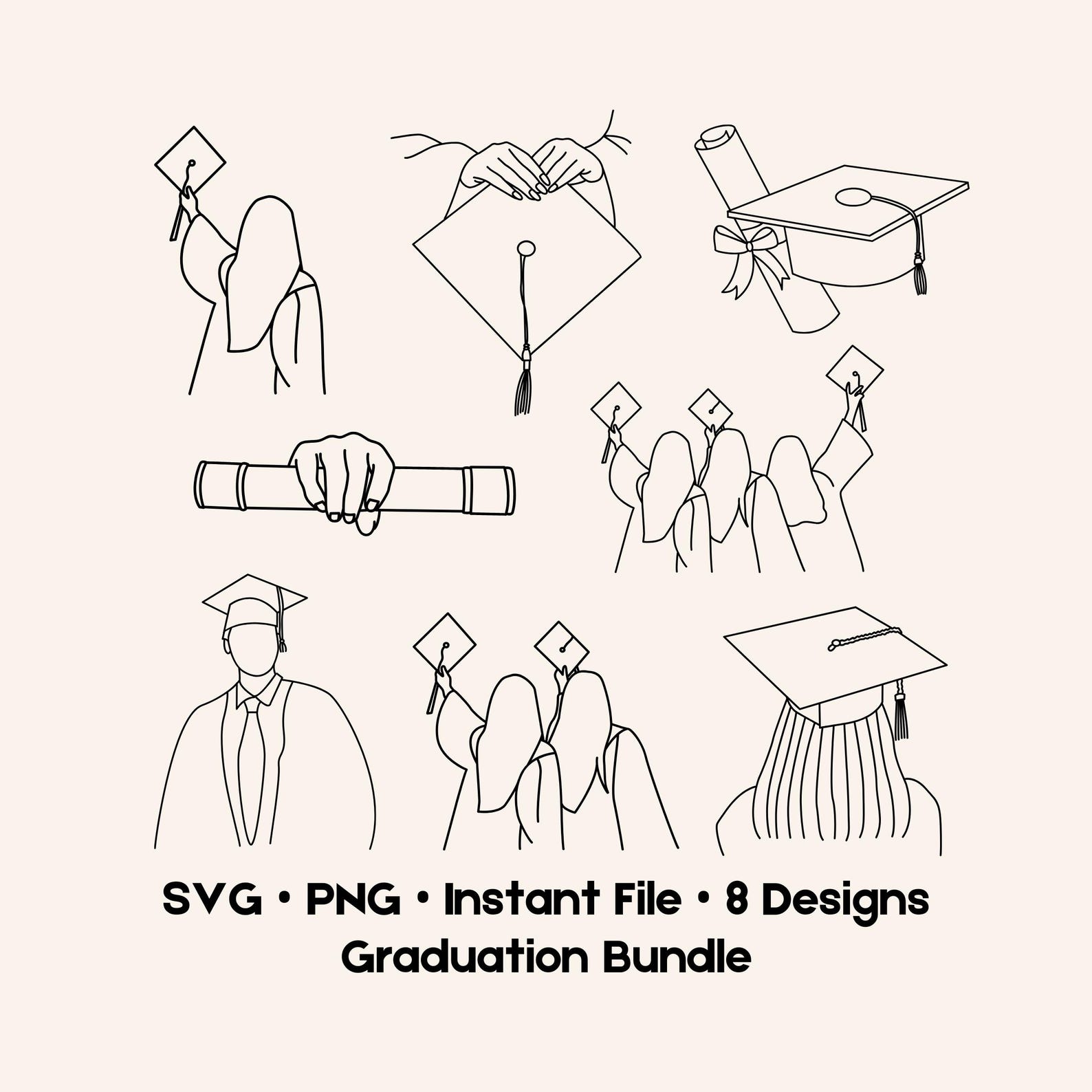 Grad Designs Vector Graduation SVG Bundle, 8 Minimal Line Art Grad Designs, Cap & Diploma ...