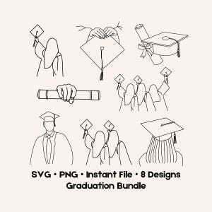 Abschluss SVG Bundle, 8 Minimal Line Art Gradmesser Designs, Mütze & Diplom Umriss SVG PNG, Senior 2026 Shirt Design, Cricut kommerzielle Nutzung