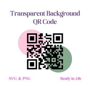 May include: A black and white QR code with a transparent background. The QR code is surrounded by two circles, one pink and one green.