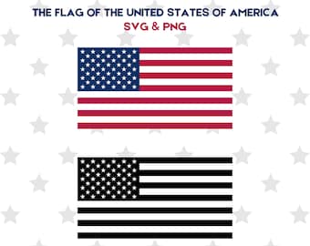 May include: Two versions of the American flag. The first is the traditional red, white, and blue flag. The second is a black and white version of the flag.