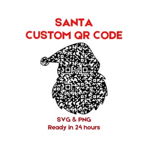 Code QR Père Noël personnalisé Noël SVG PNG Père Noël en forme de QR Code Nouvel An pour cartes de vœux, cadeaux de Noël et voeux numériques festifs