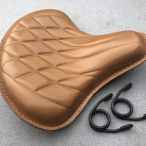 Harley Tractor Style Solo Seat Genuine Tan Leather Honda Bobber
