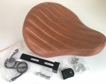Real Leather Universal Solo Seat Harley Yamaha Chopper Bobber Honda Triumph Custom with Complete mounting Kit and Springs