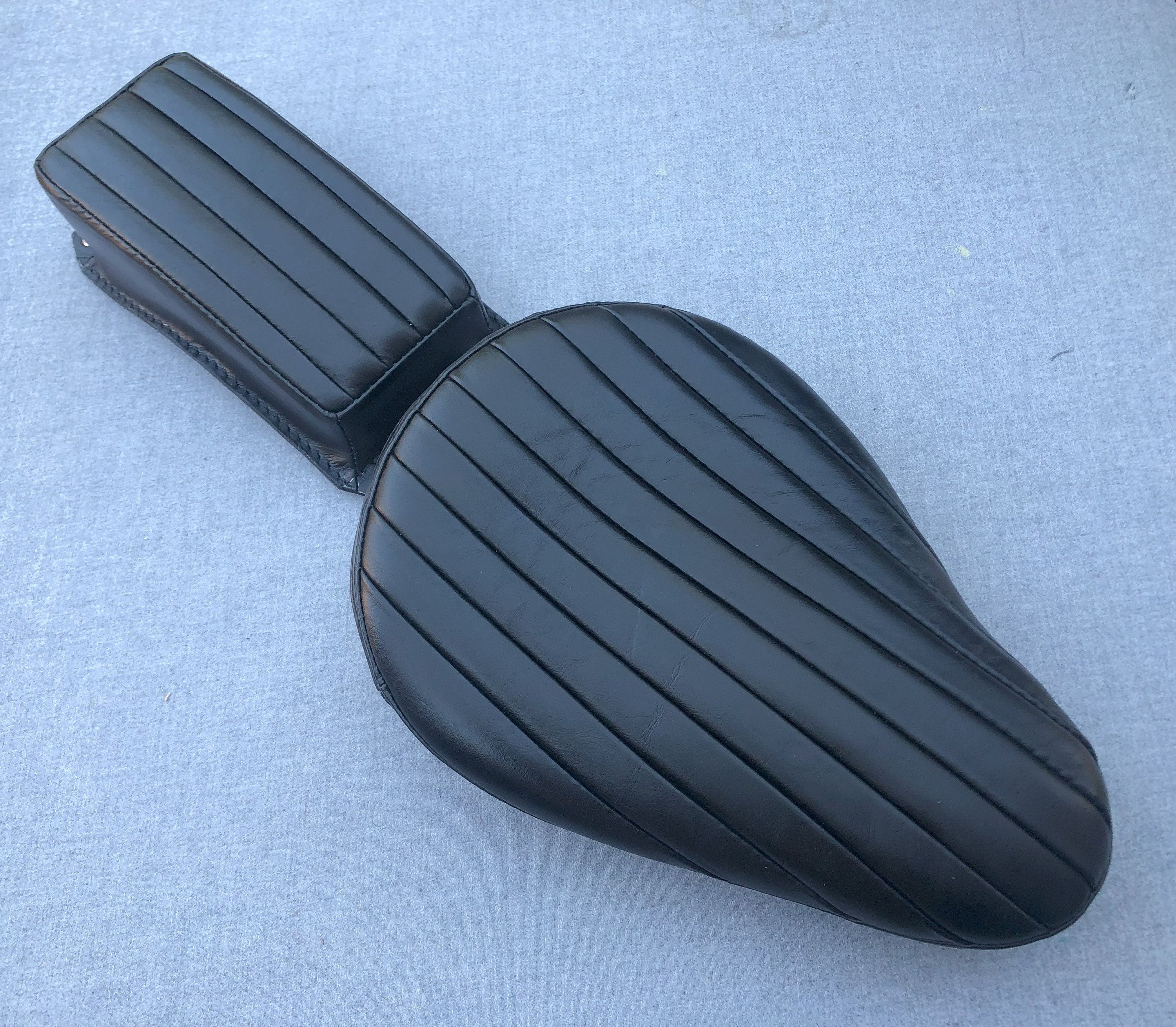 Bates Style Solo Seat With Pillion Pad – Genuine Leather Chopper