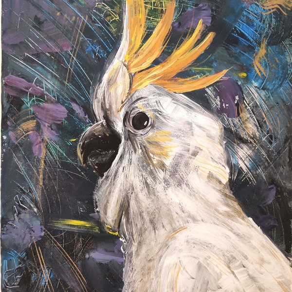 Vibrant Acrylic Painting of a Cockatoo on Canvas - Digital Download