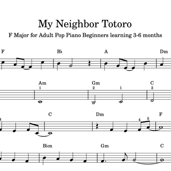 My Neighbor Totoro Theme Song (Adapted Version) - Piano Sheet Music - POP Piano Score