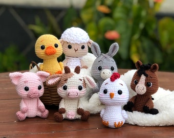 Crochet Pattern Bundle 7in1 Adorable Little Farm Animals - Donkey Foal, Chick, Lamb, Duckling, Piglet, Little Cow, ENGLISH, Instant Download