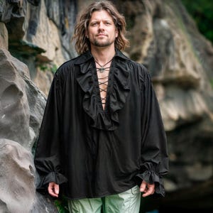 Men's Gothic Vampire Shirt - Steampunk Victorian Lace Ruffle Button Up For Halloween & Cosplay