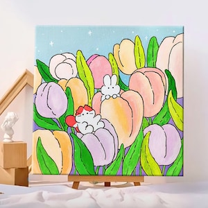 Easy Paint by Numbers for Beginner Adults Kids, Paint by Number Kit, Cute Acrylic Painting on Canvas, DIY Paint Kit, Gift for Children