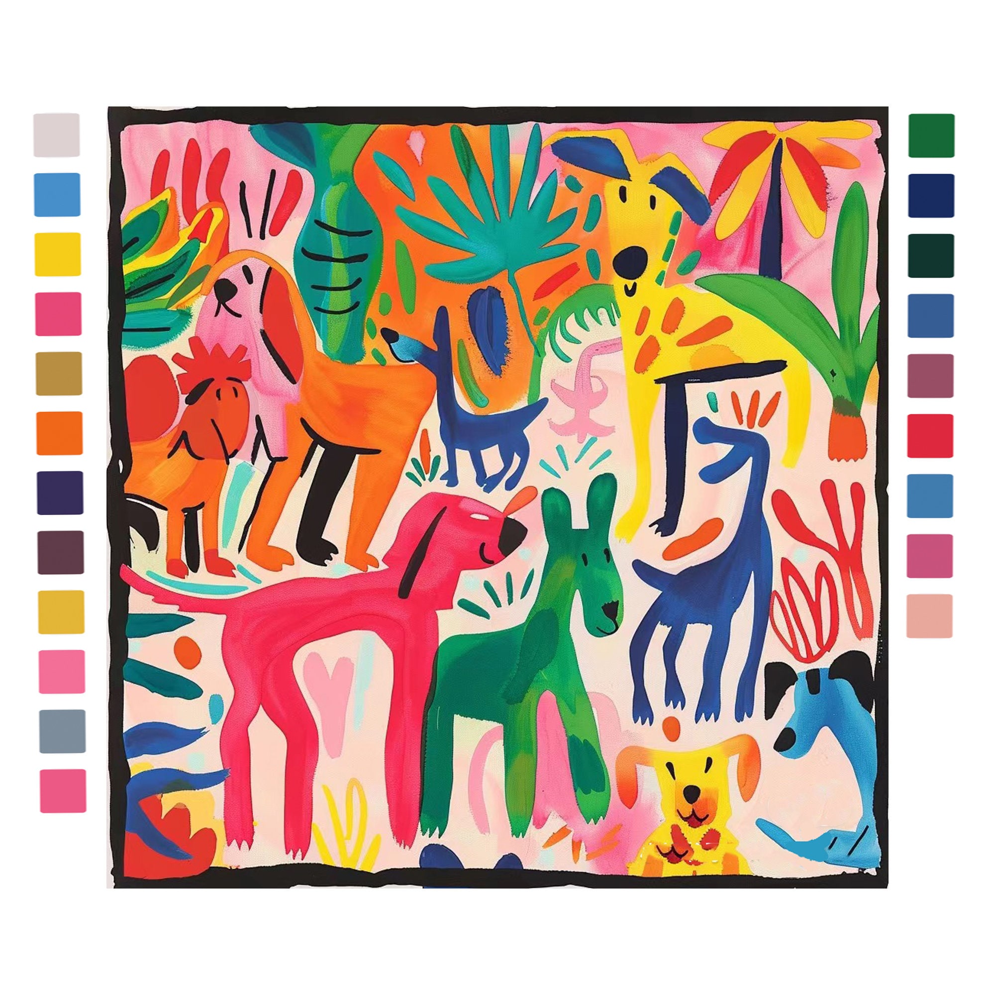 Paint by Numbers Colorful Dogs, Paint by Number Kit for Adults Matisse Animal Painting, Easy Acrylic DIY Wall Art, Handmade Wall Decor, Gift
