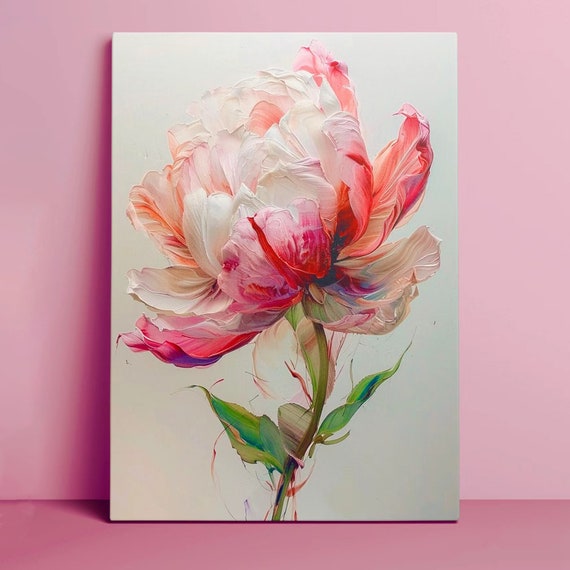Paint by Number Flower, Paint by Numbers Kit for Beginner, Pink Peony Wall Art Decor, Color by Number, DIY Acrylic Painting on Canvas