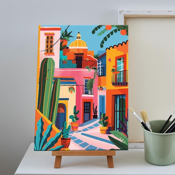 Colorful Houses Landscape Paint by Number, Matisse Style Painting by Numbers Kit,  DIY Acrylic Painting on Canvas,  Handmade Home Decor