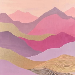 Pink Mountain Paint by Number Kit, DIY Paint by Number Kit for adults, Landscape Paint by Numbers, Handmade Mountains Wall Art Decor