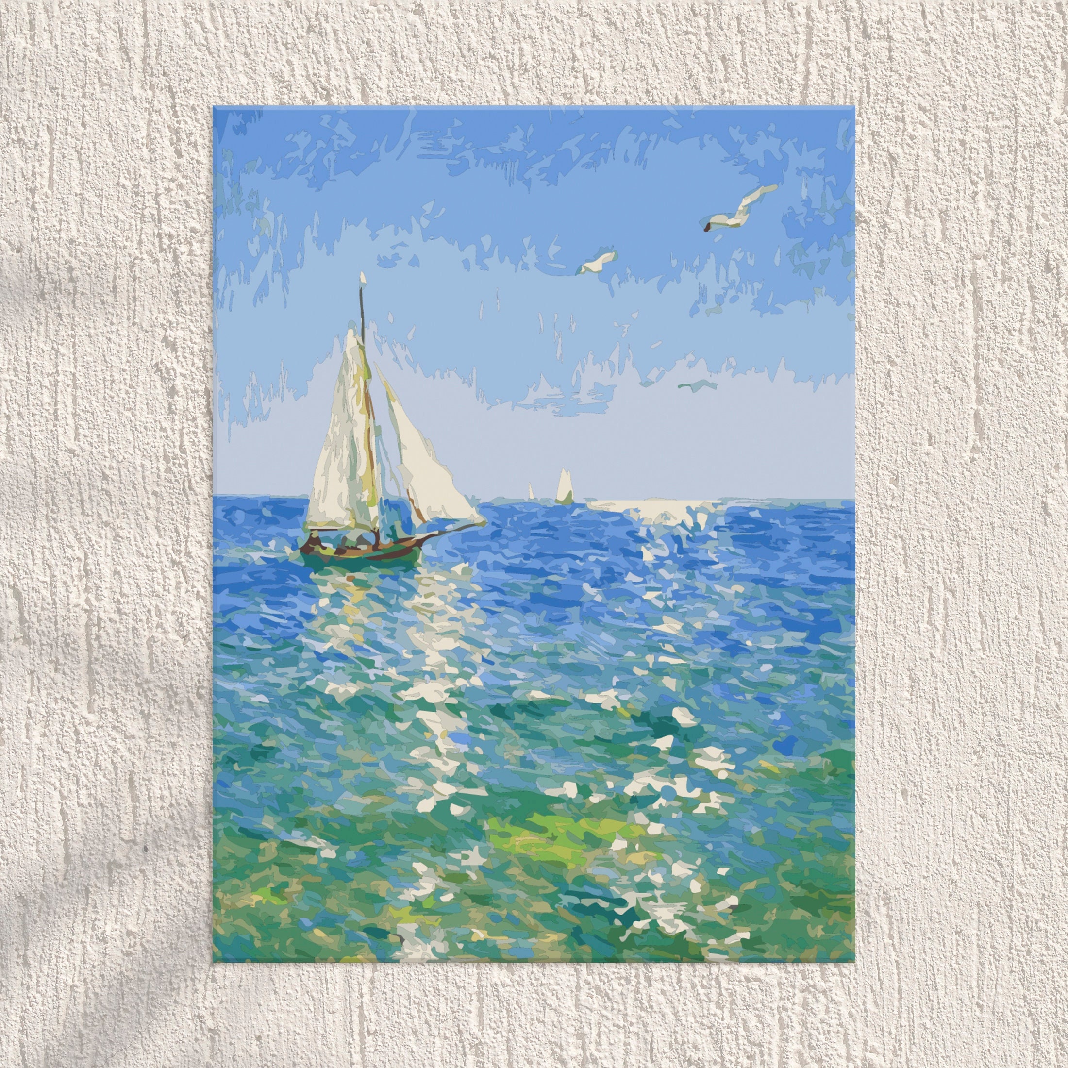Paint by Numbers Kit Sailboat ocean Painting on Canvas, Landscape Paint by Number Adult, DIY Acrylic Painting, Sea Wall Art