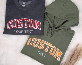 Custom Embroidered Varsity Sweatshirt, Personalized Text Embroidery Hoodie, Customized Outfit, College Name Sweatshirt, Mom Embroidered Gift