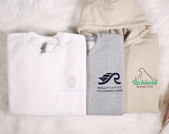 Personalized Pocket Business Logo Embroidery Sweatshirt, Customized Your Design Outfit, Company Logo Gifts, Embroidered Custom Logo Hoodie