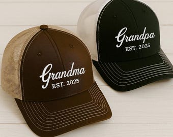 Custom Embroidered Grandpa & Grandma Hat With Personalized EST Year, Vintage Trucker Hat, Father's Day Gifts, Gift For New Grandpa Grandma