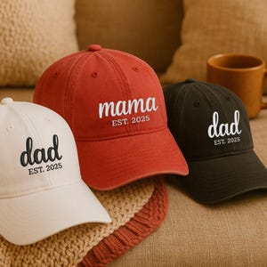 Casquettes personnalisées brodées papa et maman avec année HNE personnalisée, cadeaux pour la fête des pères, casquette de baseball vintage, cadeau pour un nouveau papa ou une nouvelle maman