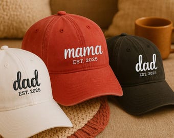 Embroidered Custom Dad & Mama Trucker Hats with Personalized EST Year, Father's Day Gifts, Vintage Baseball Cap, Gift For New Dad or Mom