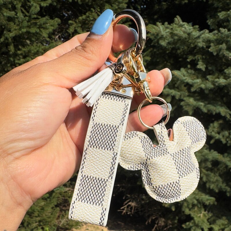 Louis Vuitton Leather Keychain ?Posh LV Leather Checkered Bear Bag