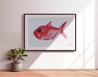 Splendid Alfonsino Oil Pastel Digital Fish Print | Handcrafted Artwork Download