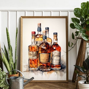 Olieverfschilderijstijl vintage whisky muurkunst - Bourbon whisky in een glasprint, unieke mangrotdecoratie, perfect cadeau voor whiskyliefhebbers