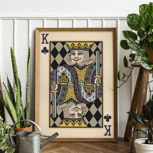 King of Clubs vintage speelkaart kunstprint - retro kunst aan de muur - rustieke woondecoratie - gameroomkunst