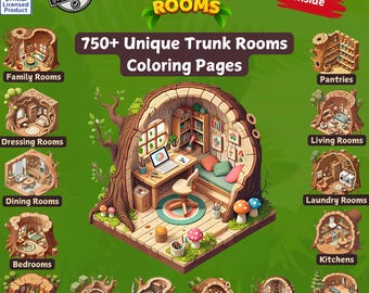 PLR 750+ Trunk Room Coloring Pages | Pocket Room Coloring Pages For Adults  and Kids| Printable Coloring Book | Interior Isometric Rooms
