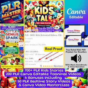 PLR - MRR 900+ Kids Animated Videos, Children's ebook Stories, Editable Canva Templates, Master Resell Rights, Ready to Use Kids PLR Content
