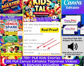 900+ Kids Stories & Animated Videos PLR MRR Bundle (Canva Editable, Digital Download