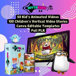 PLR 50 histoires vidéo animées pour enfants, 100 livres pour enfants modifiables, vidéos verticales pour Tik Tok et Youtube, licence PLR | Toile modifiable