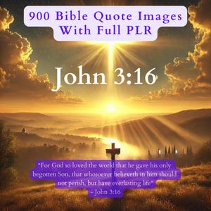 May include: A sunset scene with a cross in the foreground and the words "John 3:16" in large, white letters. The quote "For God so loved the world that he gave his only begotten Son, that whosoever believeth in him should not perish, but have everlasting life" is written in white letters on a purple background.