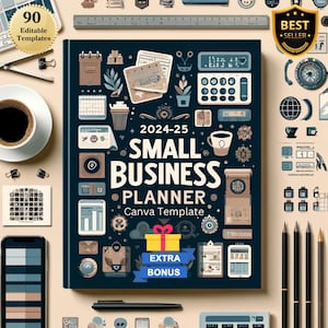 Plantilla editable de Canva para planificador de pequeñas empresas 2024-2025 / PDF personalizable, 90 diseños, uso en el hogar y la oficina, kit completo de productividad empresarial