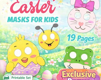 Printable Easter Masks for Kids | Bunny, Chick, Bee, Butterfly Craft (Instant Download)