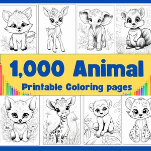 PLR 1000 子供向け動物ぬりえ | 簡単な子供向けぬりえ | 簡単なぬりえアクティビティ | 楽しく教育的な印刷可能なぬりえ | 300 DPI