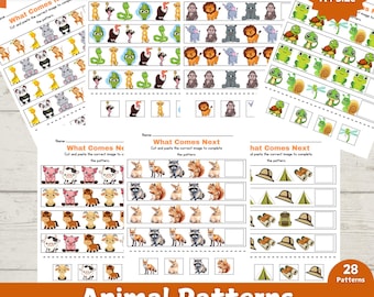 Animal Pattern Worksheets – Preschool Sequencing & Math (Digital Download)