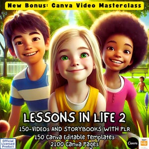 PLR 50 Kids Videos + 100 Children's Stories | PLR, Sell For Personal or Commercial use,  Editable Canva Templates Customizable Kids Content