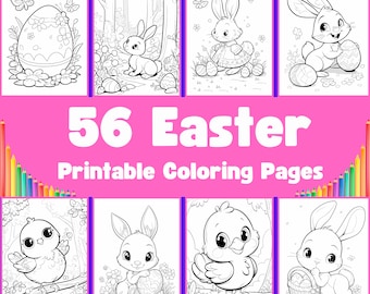 Easter Coloring Book: 56 Fun Bunny & Chick Pages (Digital Download)