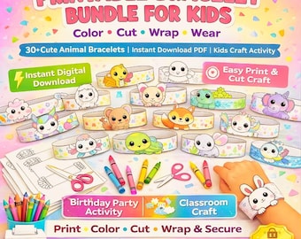 Printable Animal Bracelets Bundle for Kids | Coloring Craft Activity (PDF Download)