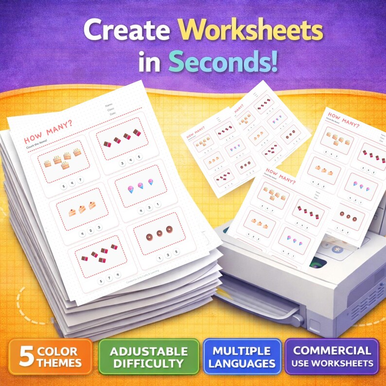 Learning Counting Label PLR Counting Worksheet Generator App | Preschool Kindergarten ...
