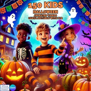 PLR 150 Kids Halloween Videos - Canva Editable Templates | Animated Cartoon Videos |  Master Resell Rights, MRR | Modify, Rebrand & Resell