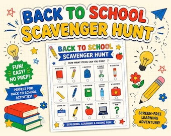 Back to School Scavenger Hunt Printable, Classroom Welcome Game for Kids