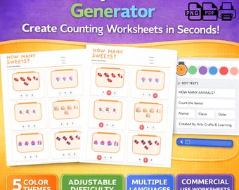 PLR Counting Worksheet Generator App | Preschool Kindergarten, Commercial Use