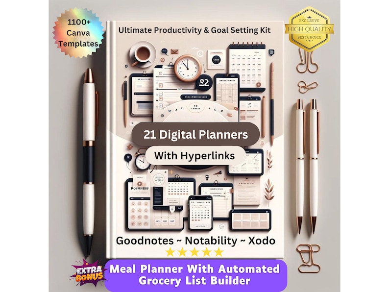 Digital Planner Templates Bundle Goodnotes Notability XODO | Ultimate Productivity & Goal Setting Kit | 21 Planners - 1100+ Pages